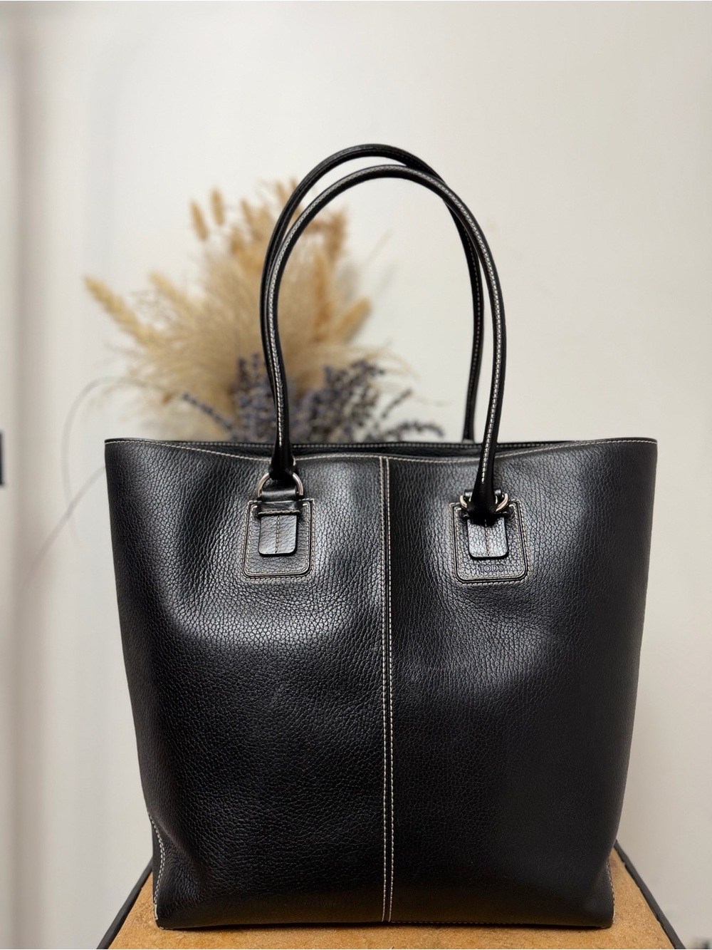 Tod’s Black Pebbled Leather Tote Bag Large Shoulder Shopper Italy